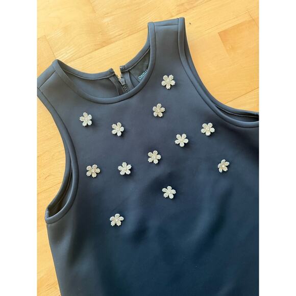 NWOT Cynthia Rowley Black Neoprene Sleeveless Mini Silver Rhinestone 8 - Picture 3 of 4